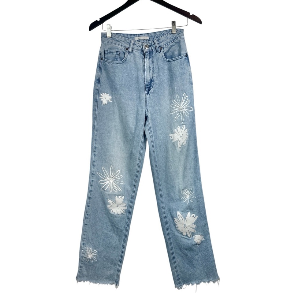 Pacsun 100% Cotton Raw Hem Boyfriend Fit Floral Print Light-wash Jeans Size 26 - Picture 2 of 11
